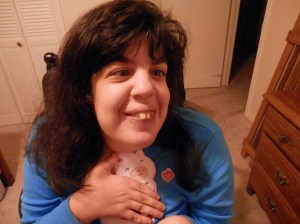 Mimi clutches her Valentine Card ... note the Elmo sticker on her shirt